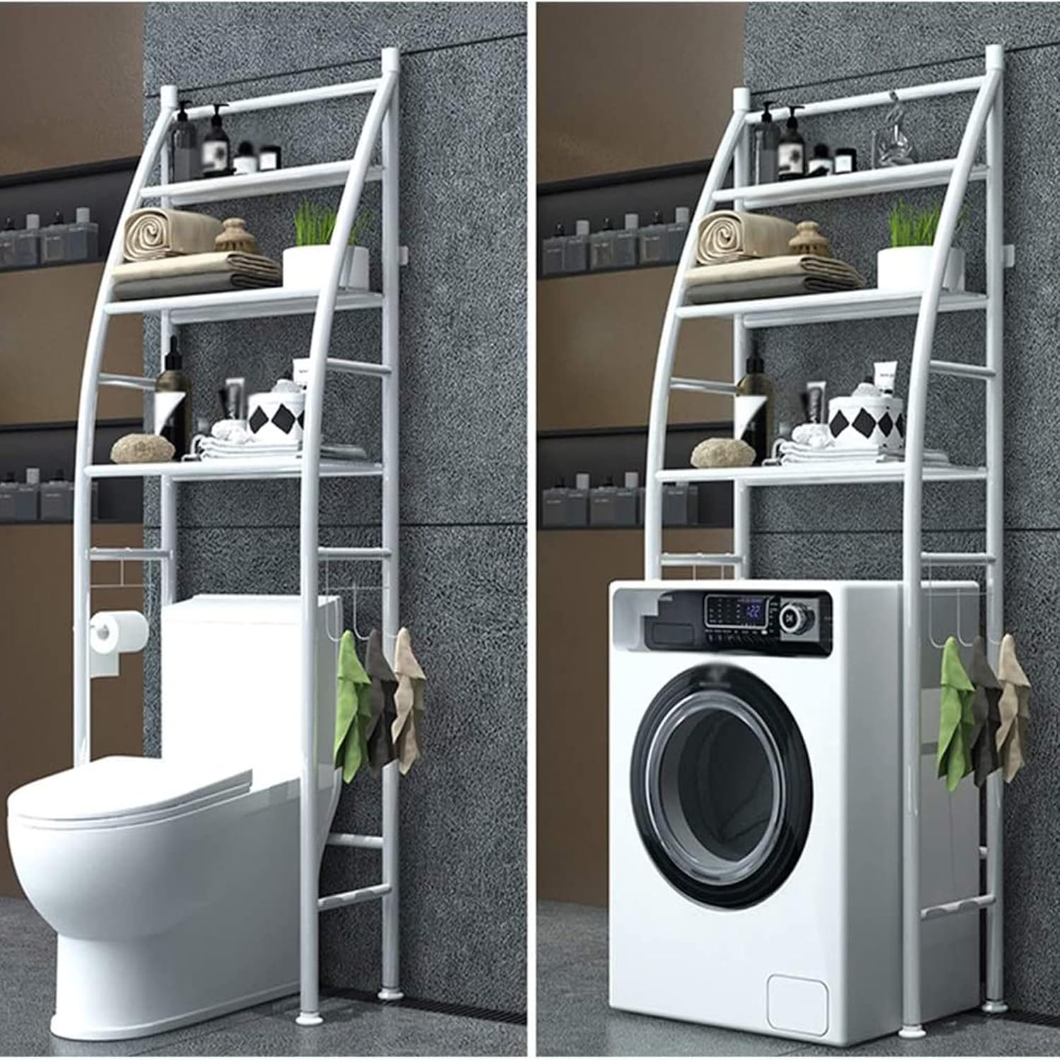 Cozin Space Saving Bathroom Shelf, Bathroom Shelf, Toilet/Washing Machine Organizer Holder, 3-Tier Towel Storage Rack Holder Over the Bathroom Shelf - White (Size: 65 x 166cm)