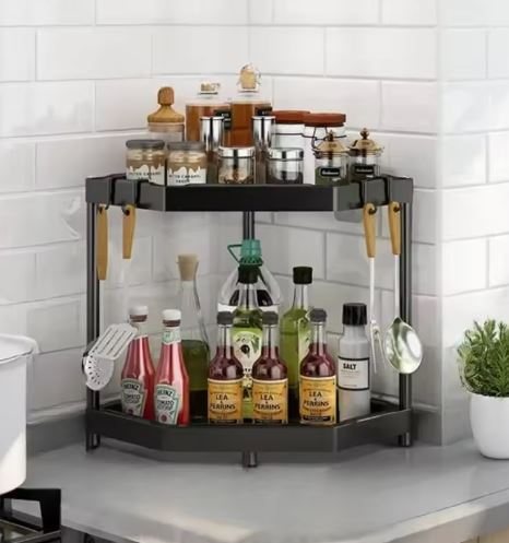 Spice Racks Kitchen Corner Multi-layer Rack Punch-free Triangle Rack Stainless Steel Spice Holder Corner Storage Rack