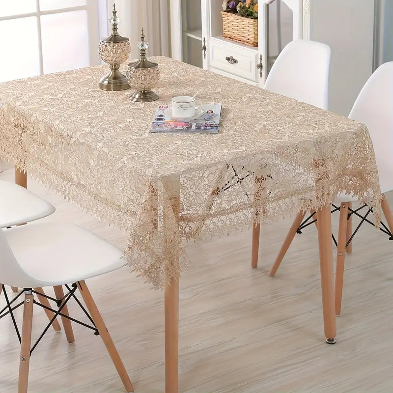 1pc Elegant Vintage Tablecloth - Beige & White