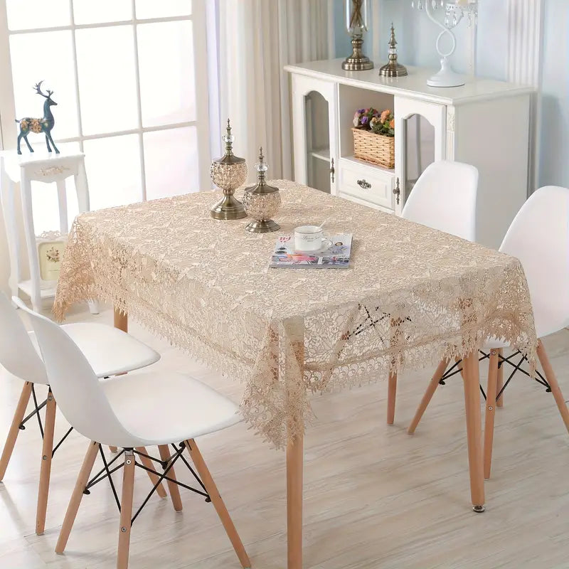 1pc Elegant Vintage Tablecloth - Beige & White