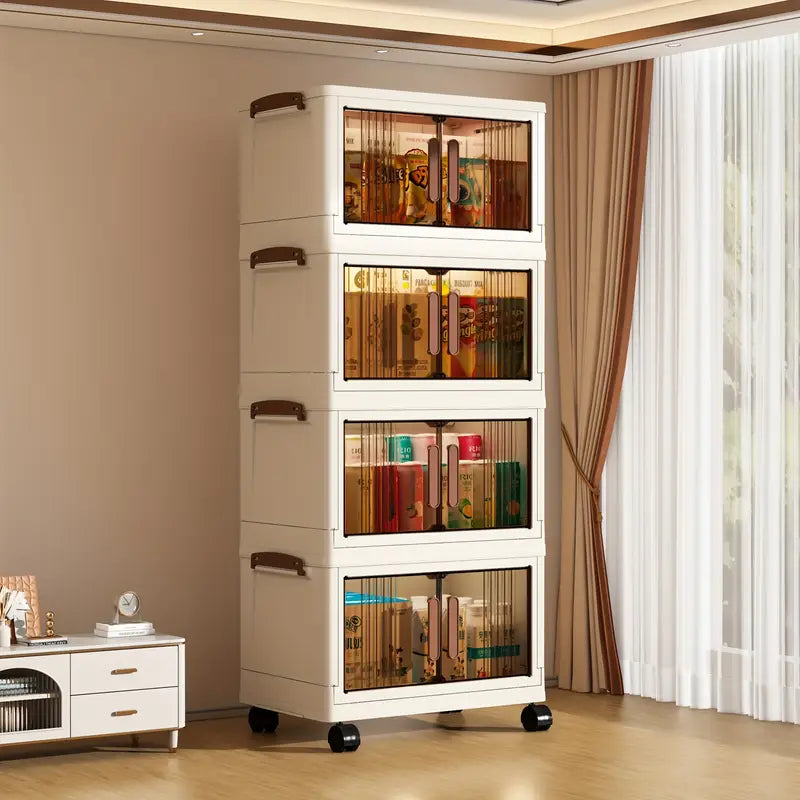 5-Tier Stackable Foldable Wardrobe with Transparent Doors & Wheels