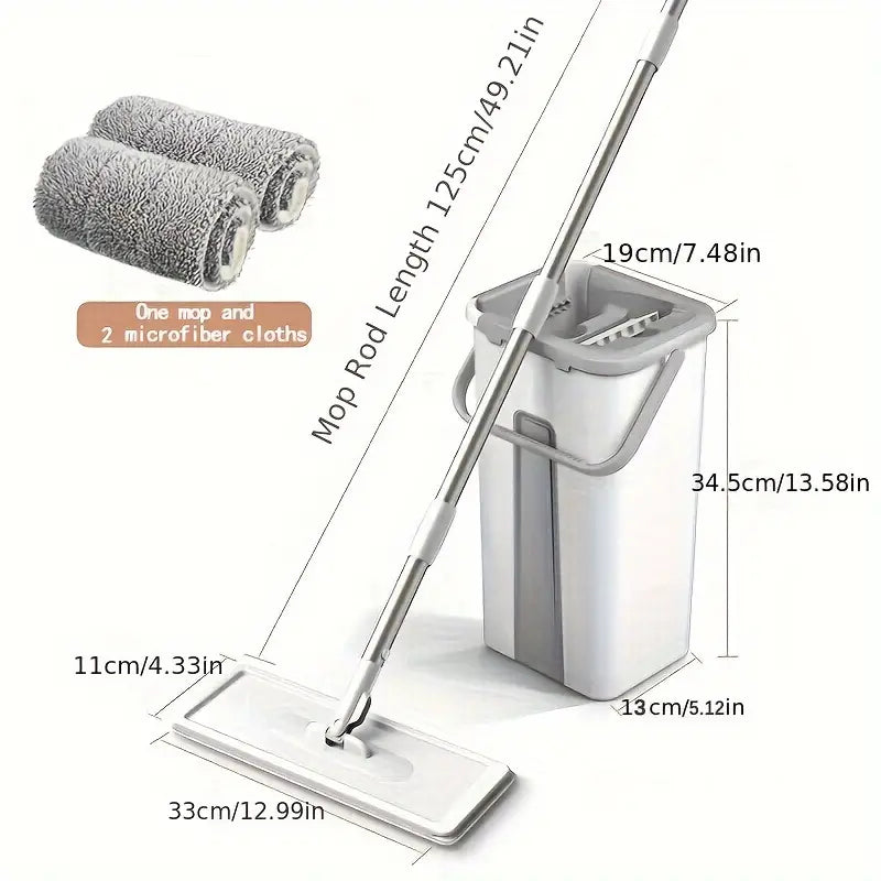 Wet and Dry Mop Set, Flat Mop with Built-in Scraper and Bucket