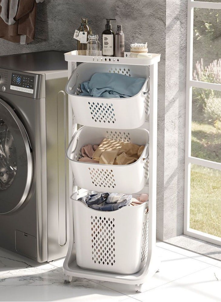 3-Layer Storage Rack,Basket With Wheel Rolling Laundry Sorter 3Tier Basket Stand,Toy