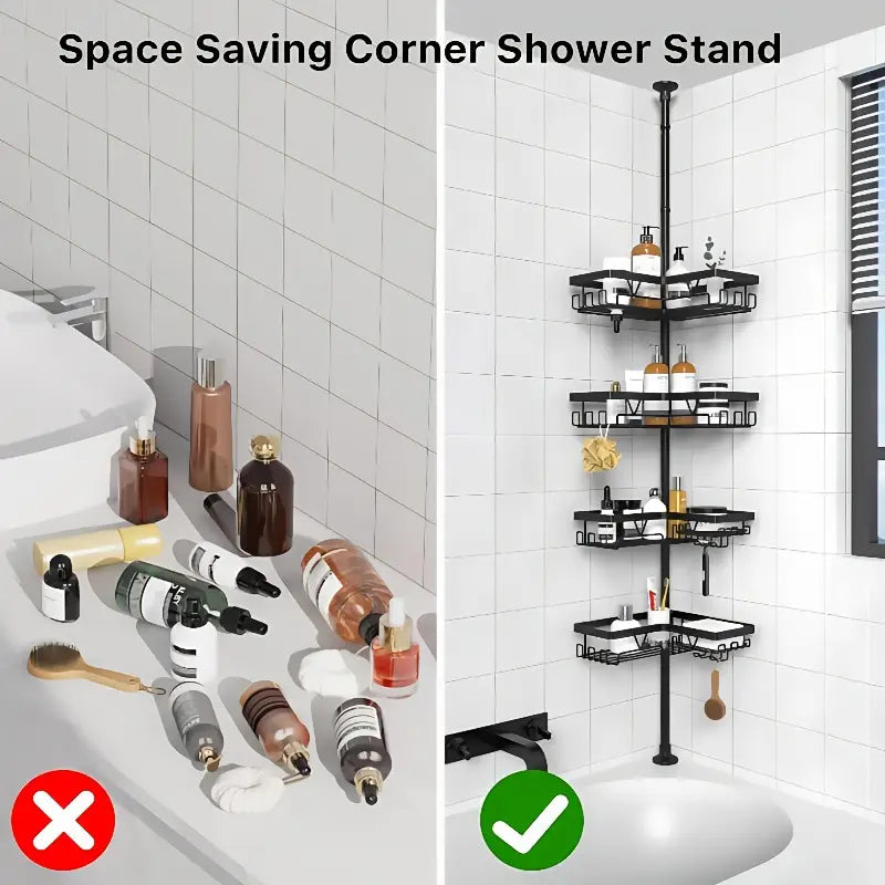 Corner Shower Shelf with Extendable Rod