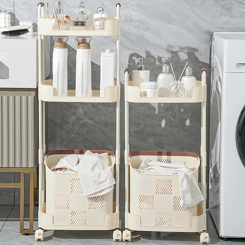 3-Tier Rolling Storage Rack with Wheels - Heavy-Duty Bathroom Organizer