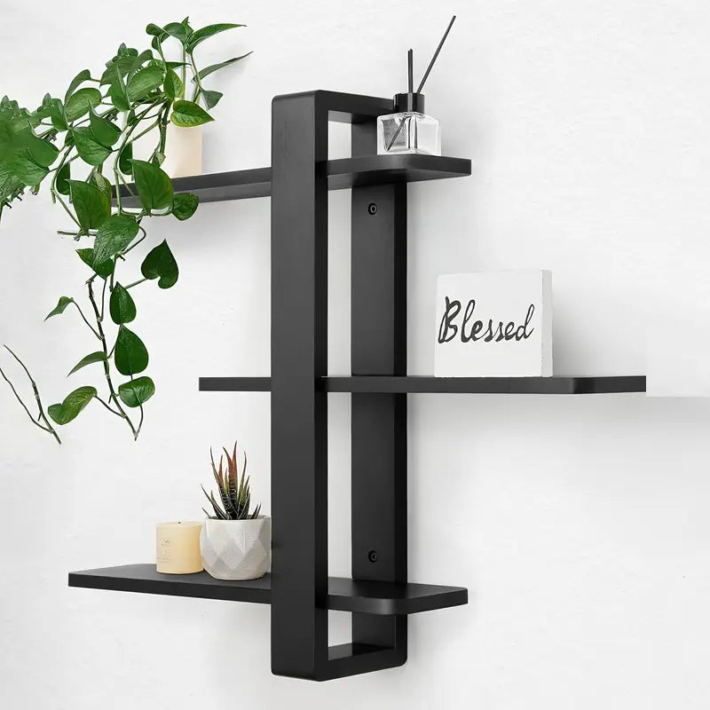 3-Tier Black Wall-Mounted Floating Shelf