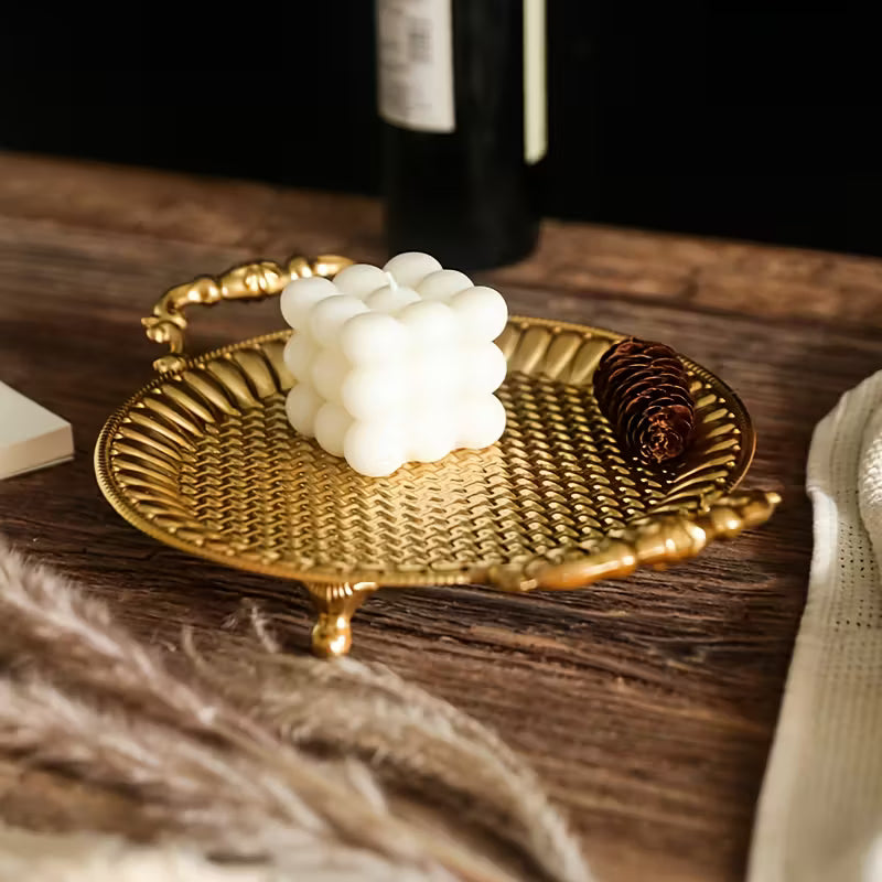 Vintage Golden Metal Tray with Handles