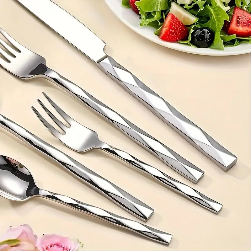 30pcs Set, High-End Silver Stainless Steel Tableware Set
