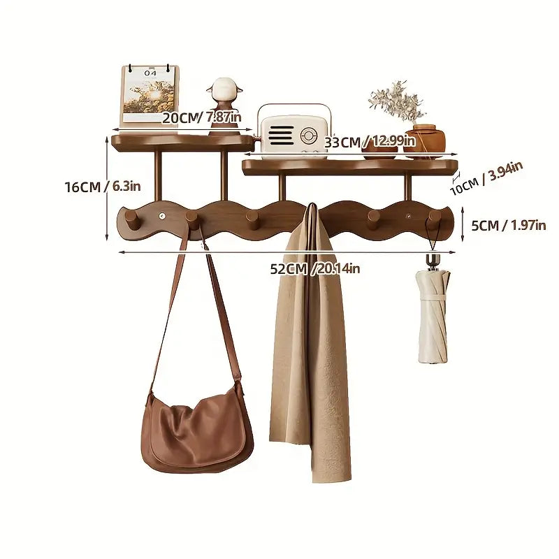 Bamboo Wall-Mounted Coat Rack with Hooks