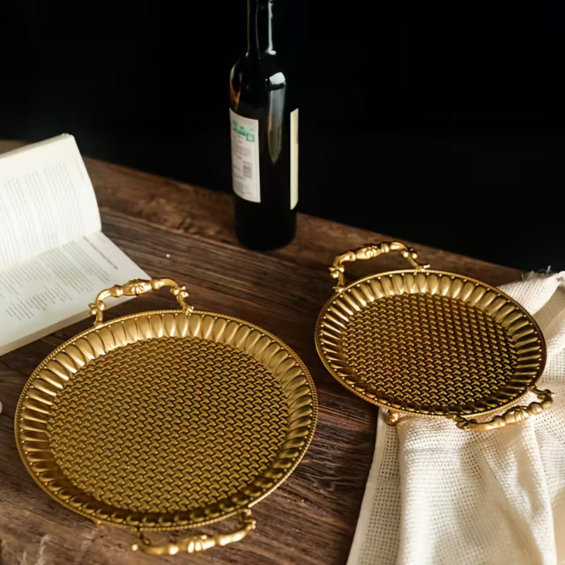 Vintage Golden Metal Tray with Handles