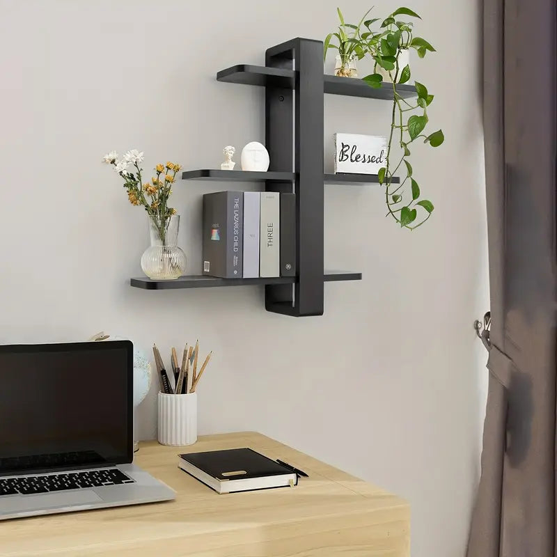 3-Tier Black Wall-Mounted Floating Shelf