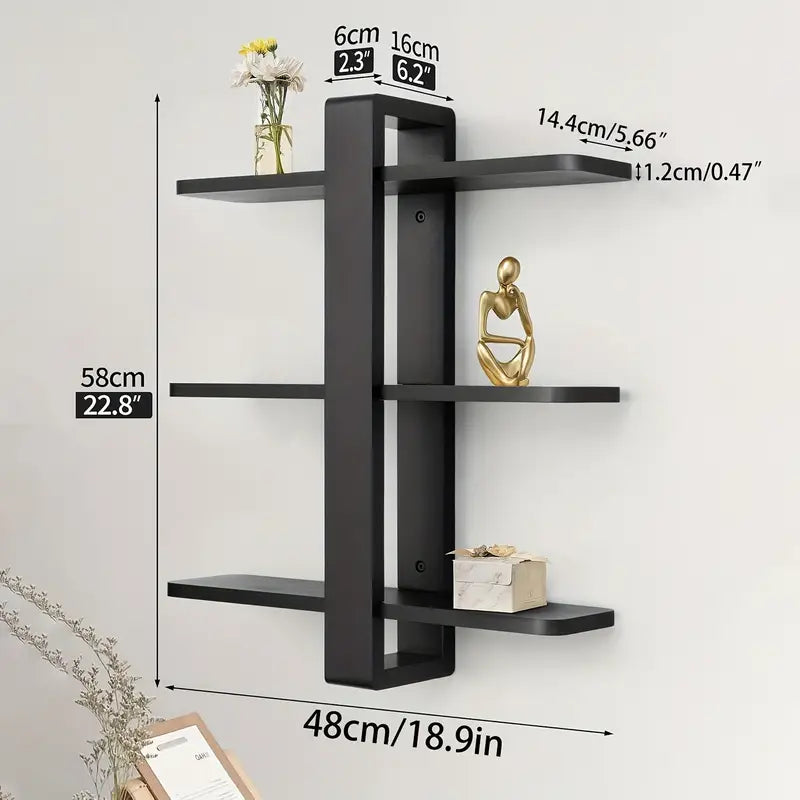 3-Tier Black Wall-Mounted Floating Shelf