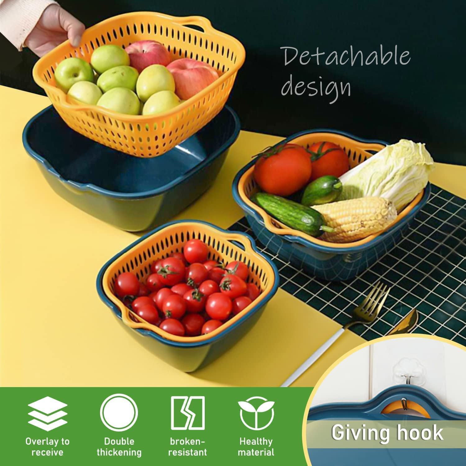 REYSUN Pieces Drain Colander Set, 2 in 1
