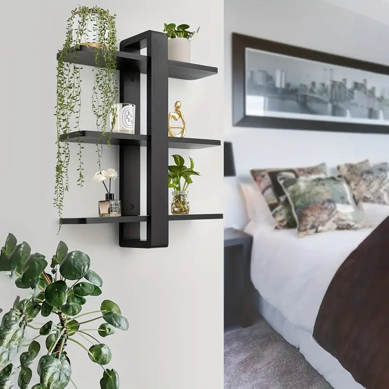 3-Tier Black Wall-Mounted Floating Shelf