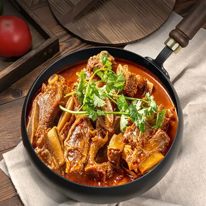 Large Cast Iron Wok with Lid - Heavy-Duty Deep Searing Pan