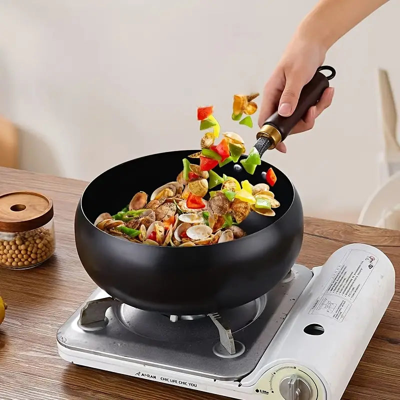 Large Cast Iron Wok with Lid - Heavy-Duty Deep Searing Pan