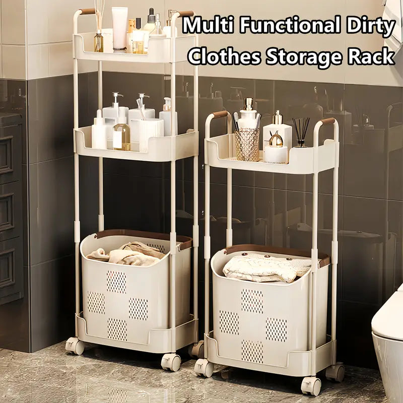 3-Tier Rolling Storage Rack with Wheels - Heavy-Duty Bathroom Organizer