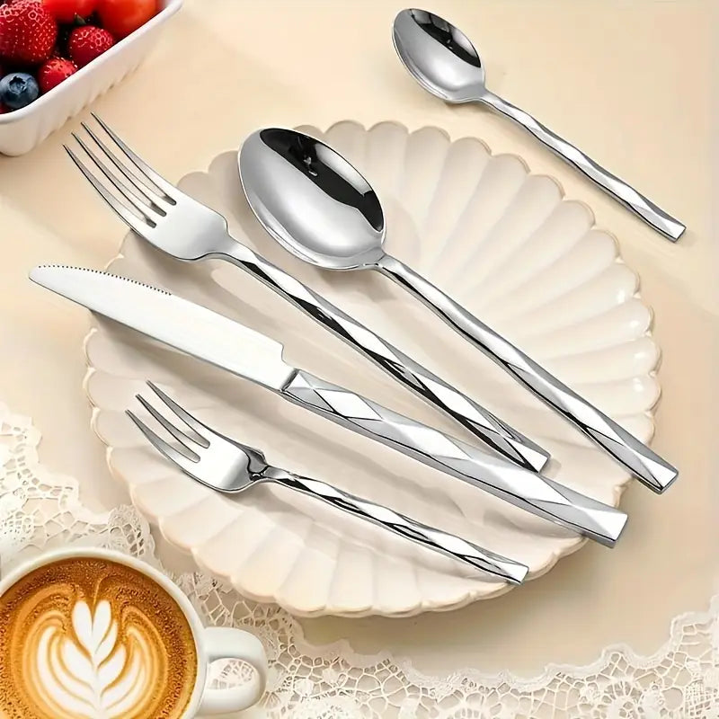 30pcs Set, High-End Silver Stainless Steel Tableware Set