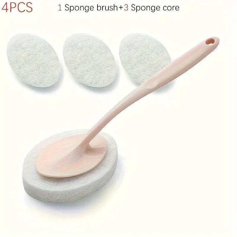4pcs Bathroom Long Handle Sponge Brush Set