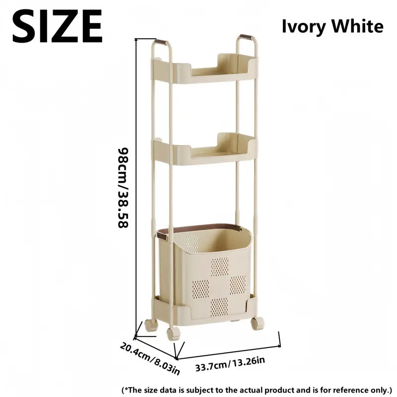 3-Tier Rolling Storage Rack with Wheels - Heavy-Duty Bathroom Organizer