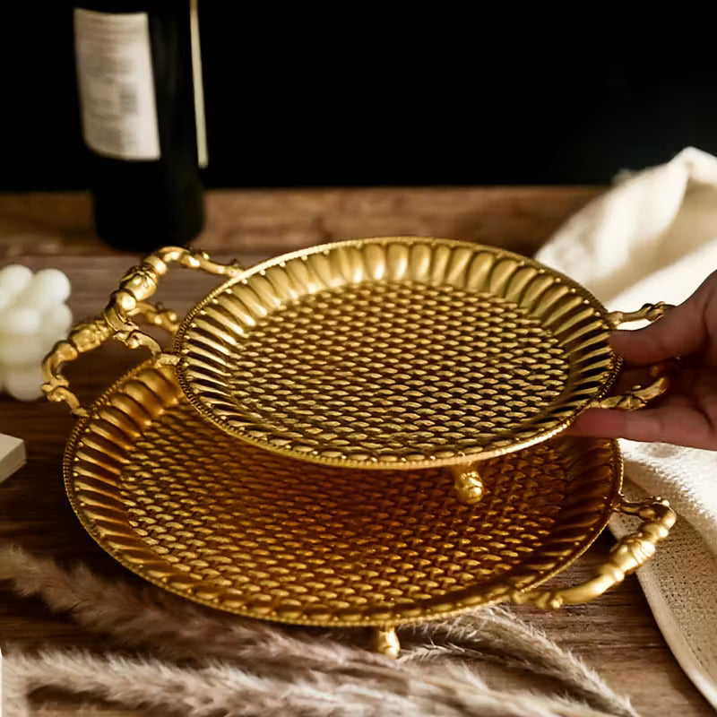 Vintage Golden Metal Tray with Handles
