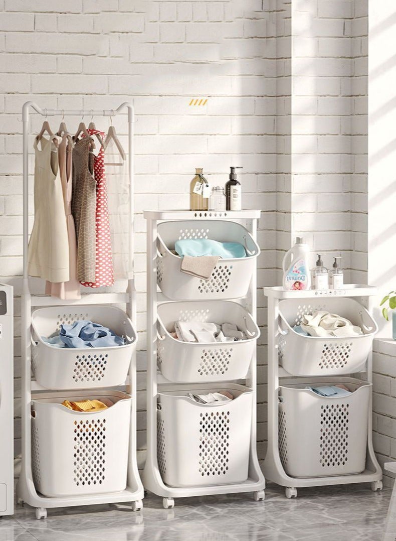 3-Layer Storage Rack,Basket With Wheel Rolling Laundry Sorter 3Tier Basket Stand,Toy