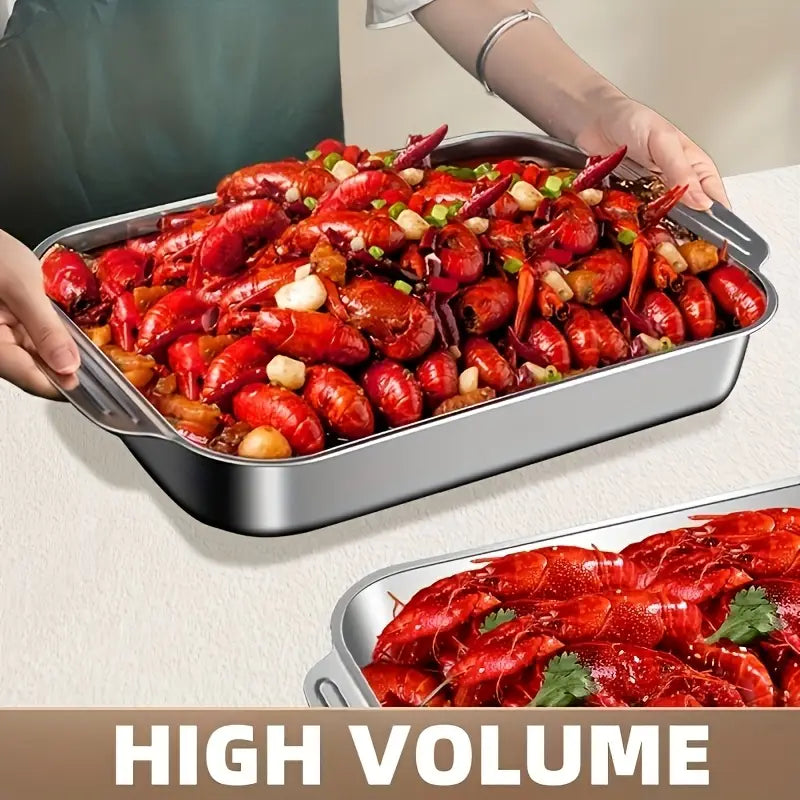 Stainless steel baking pan with glass lid