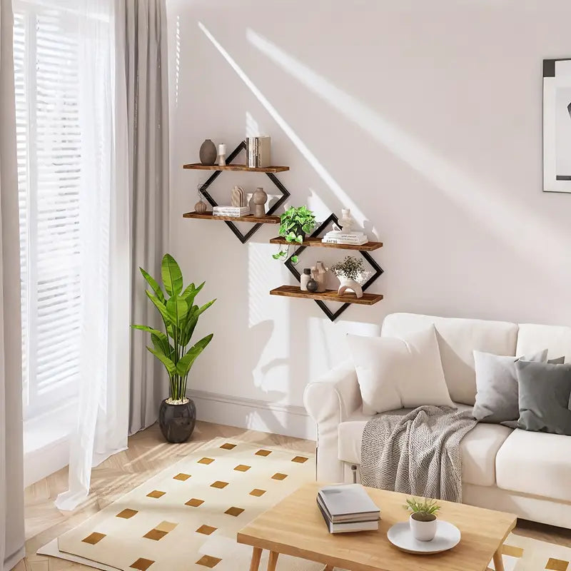 Set of Two Wall-Mounted Wooden Shelves