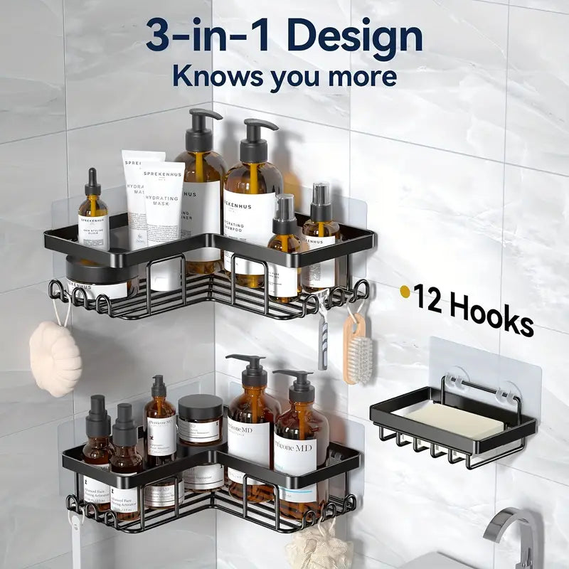 3-in-1 Design, 5-Tier Stainless Steel Shower Caddy with Soap Dish