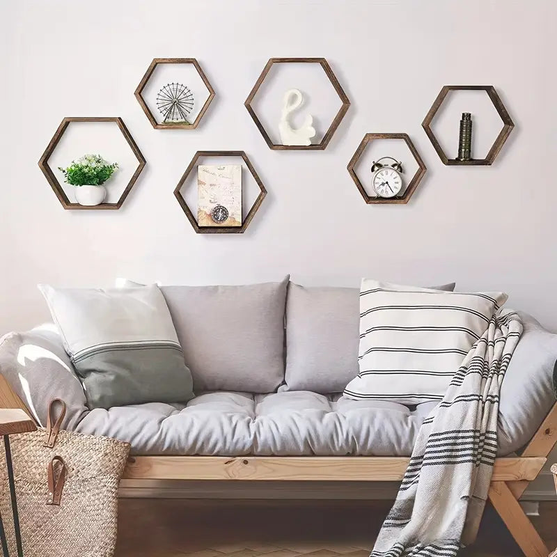 6pcs Hexagonal Floating Shelves Set