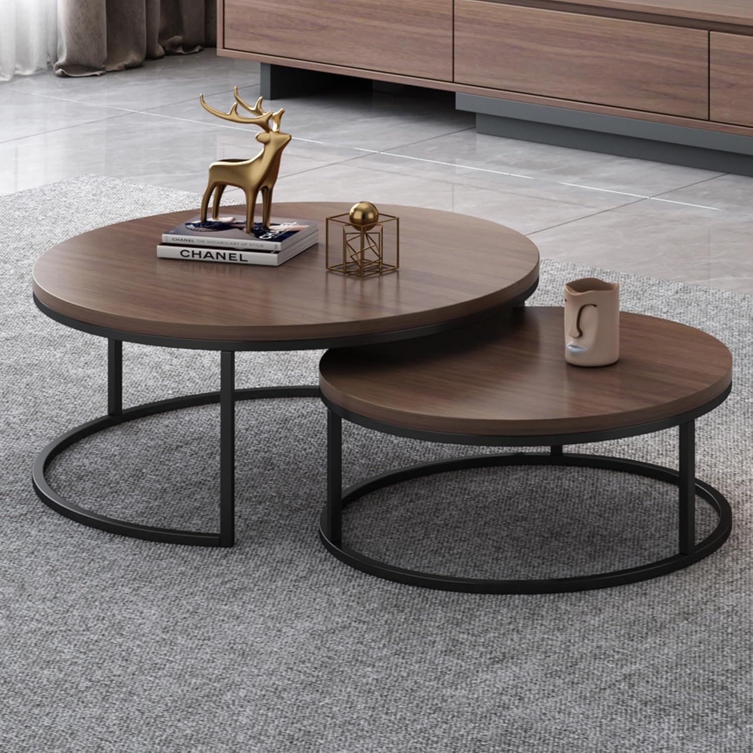 2-Piece Round Coffee Table Set Modern Small Coffee