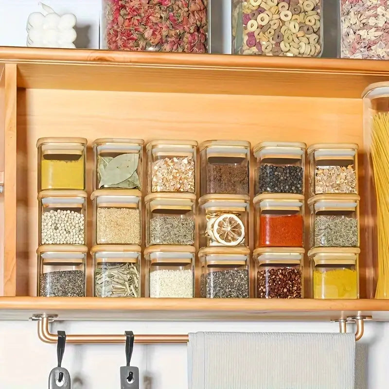 Faridabio Natural Bamboo Lid Sealed Square Spice Jar - Food-Safe