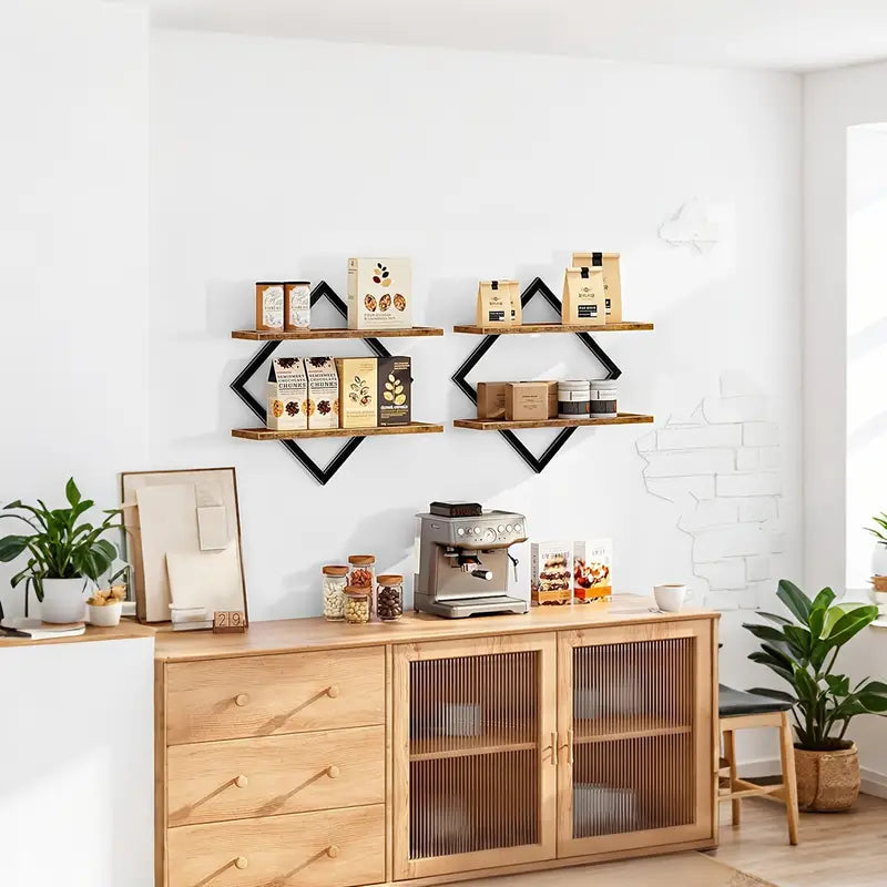Set of Two Wall-Mounted Wooden Shelves