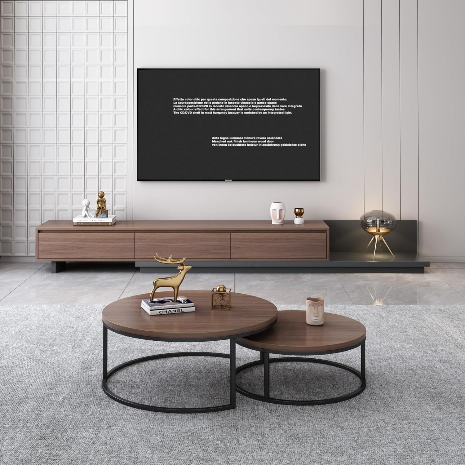 2-Piece Round Coffee Table Set Modern Small Coffee
