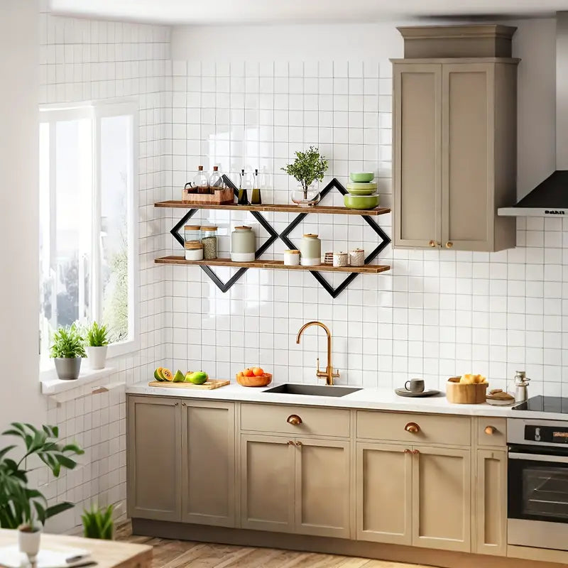 Set of Two Wall-Mounted Wooden Shelves