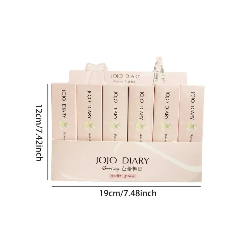 24pcs JOJO DIARY Ballet Press-On Lip Gloss - Moisturizing &amp; Water-Infused,