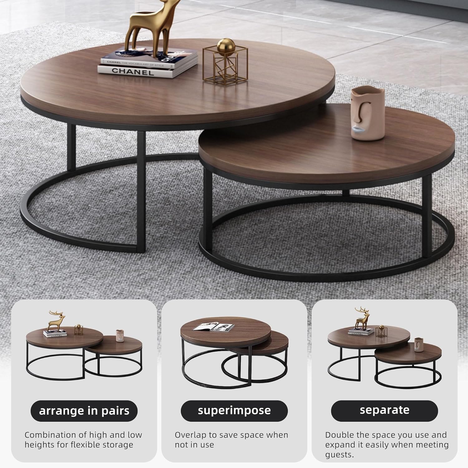 2-Piece Round Coffee Table Set Modern Small Coffee