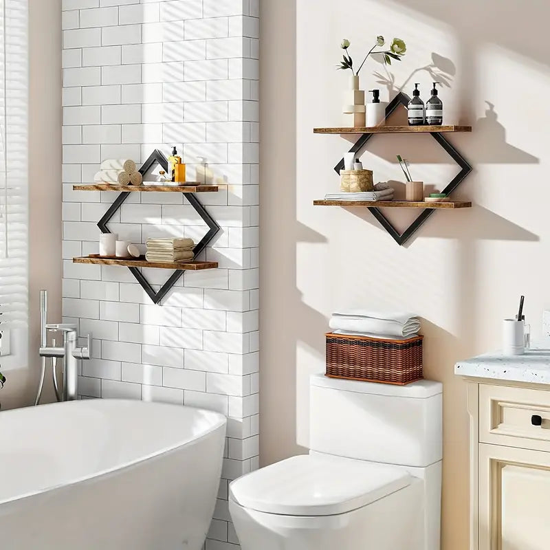 Set of Two Wall-Mounted Wooden Shelves