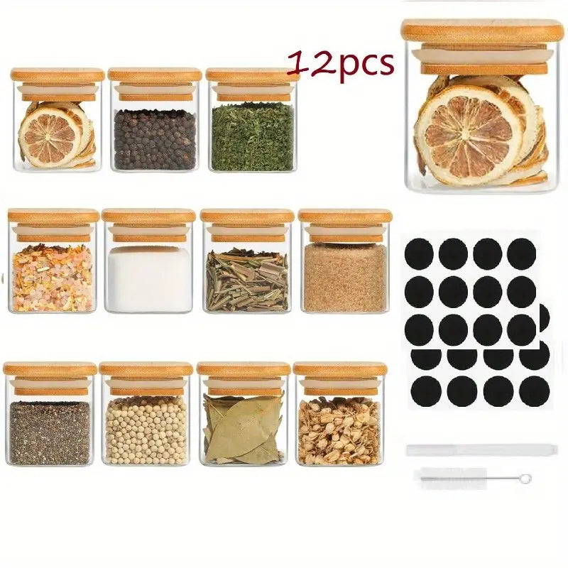 Faridabio Natural Bamboo Lid Sealed Square Spice Jar - Food-Safe