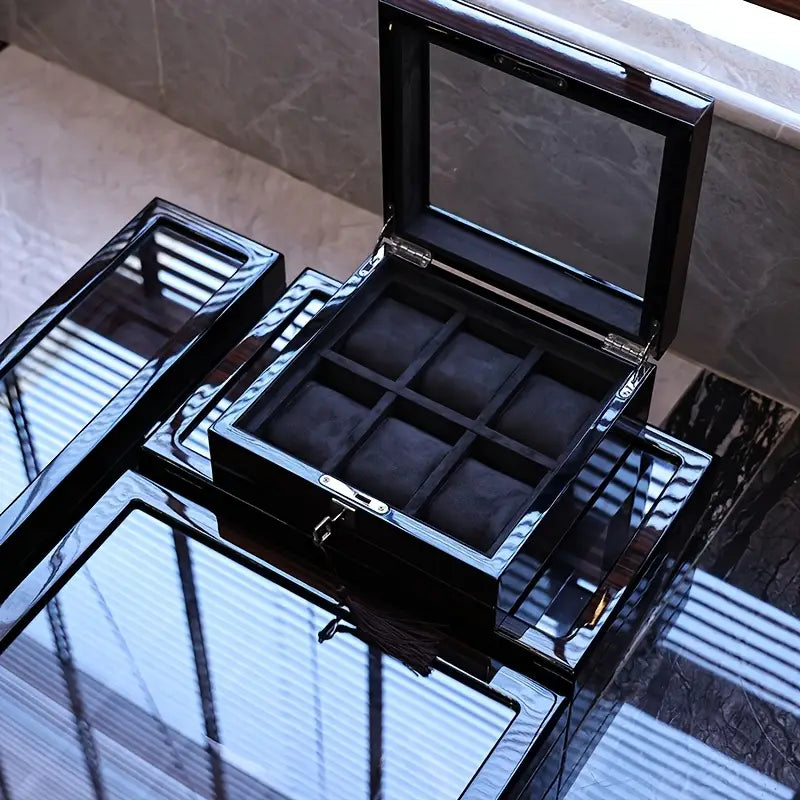 Luxury Black Wooden Watch and Jewelry Storage Box