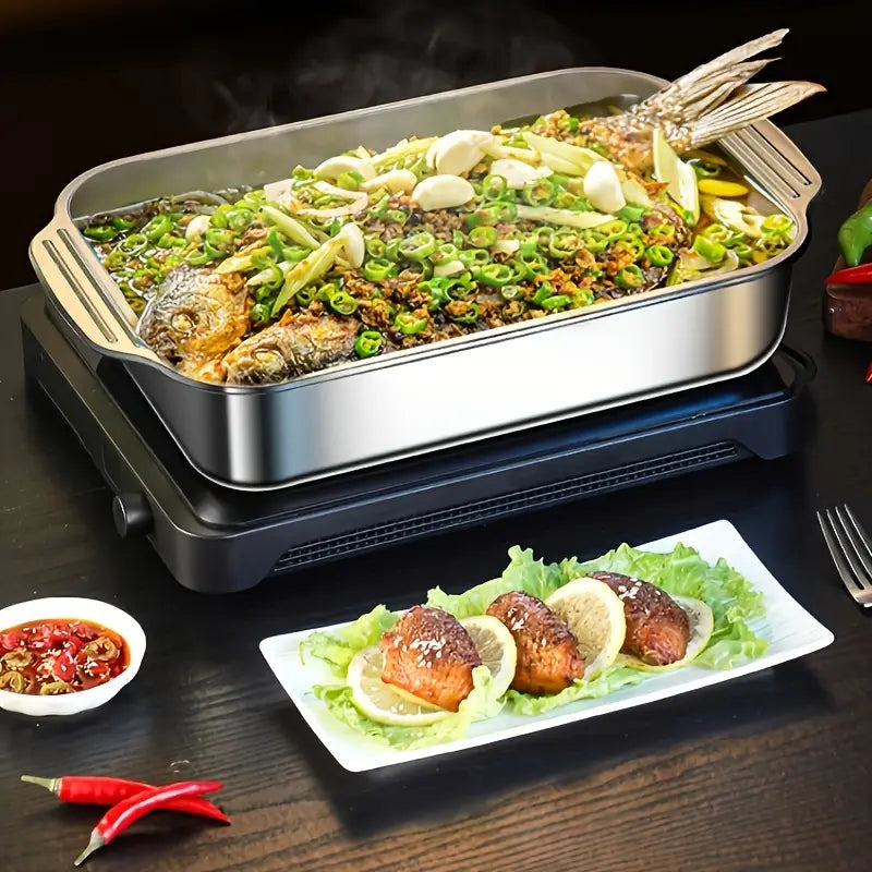 Stainless steel baking pan with glass lid