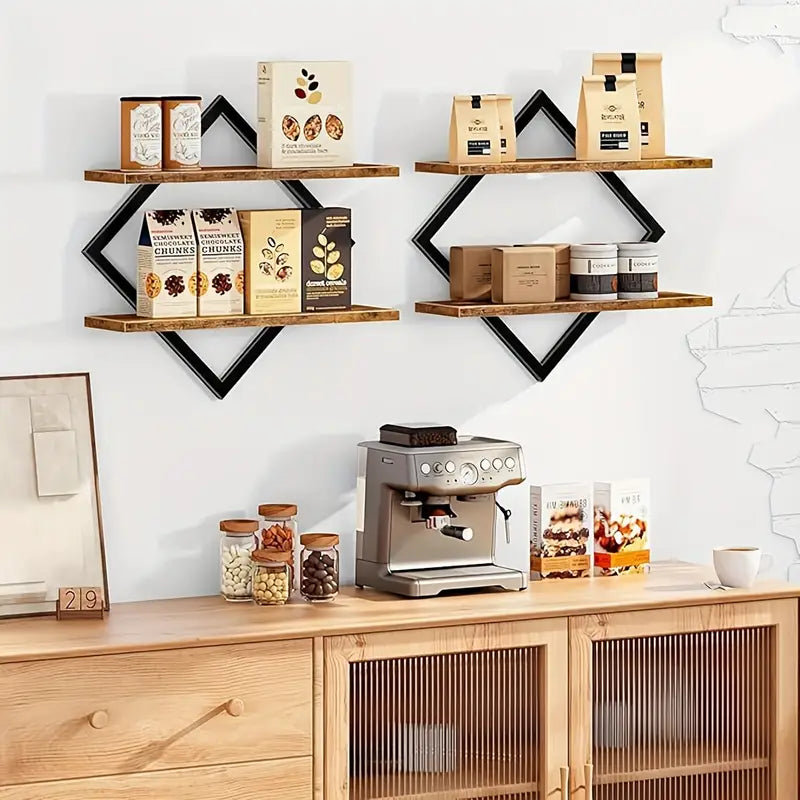 Set of Two Wall-Mounted Wooden Shelves
