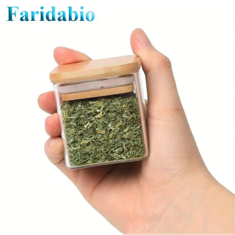 Faridabio Natural Bamboo Lid Sealed Square Spice Jar - Food-Safe
