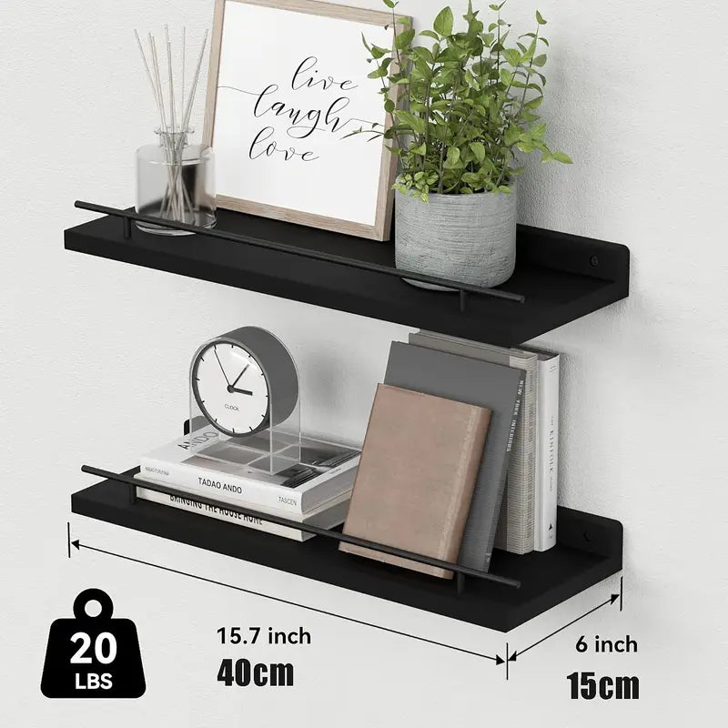 4pcs Wall Shelves with Wooden Partitions And Metal Guardrails