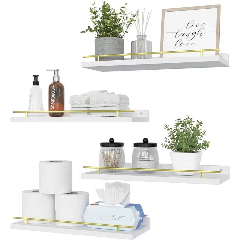 4pcs Wall Shelves with Wooden Partitions And Metal Guardrails