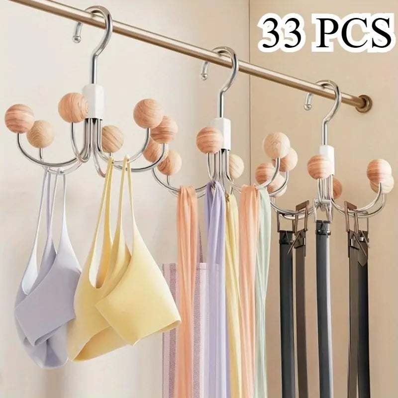 33pcs Metal Bra & Underwear Hangers with Solid Wood Hooks