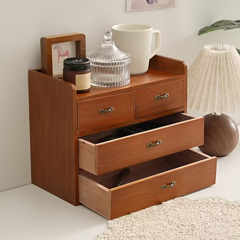 Solid New Zealand Pine Wood Organizer with 2 Drawers &amp; Open Shelf