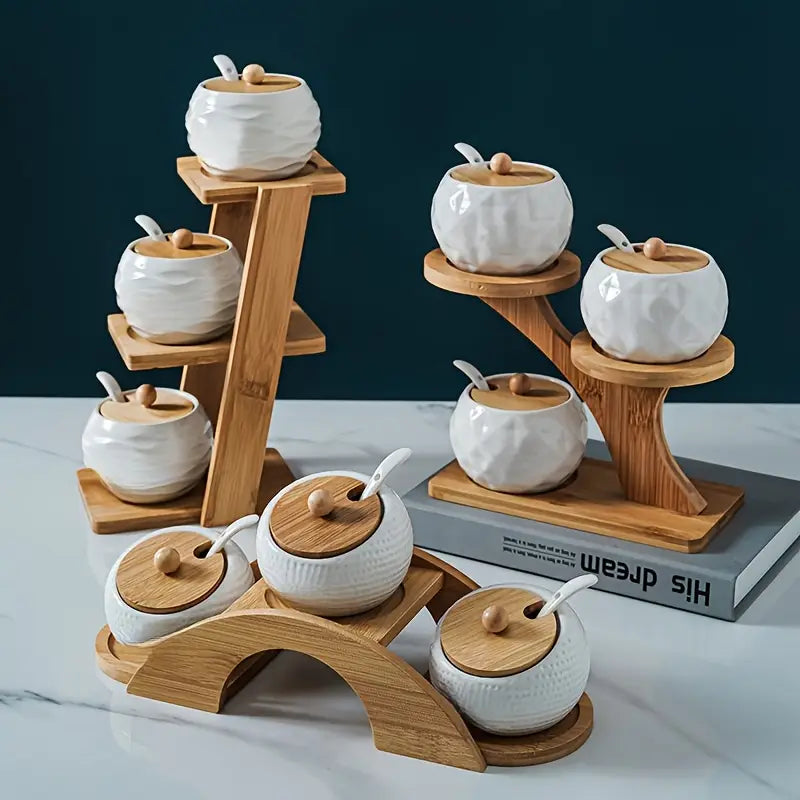 Porcelain Spice Jar Set of Three - Stylish Kitchen Seasoning Containers for Home