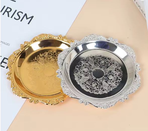 Silver Golden Iron Tray Glossy Plate
