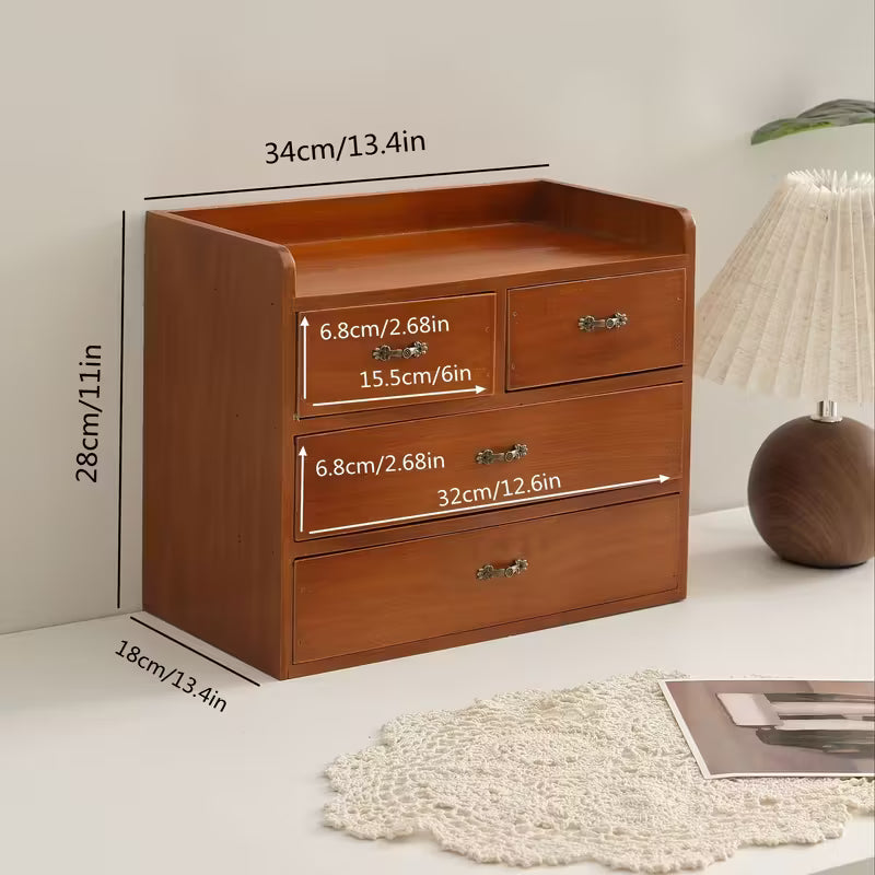 Solid New Zealand Pine Wood Organizer with 2 Drawers &amp; Open Shelf